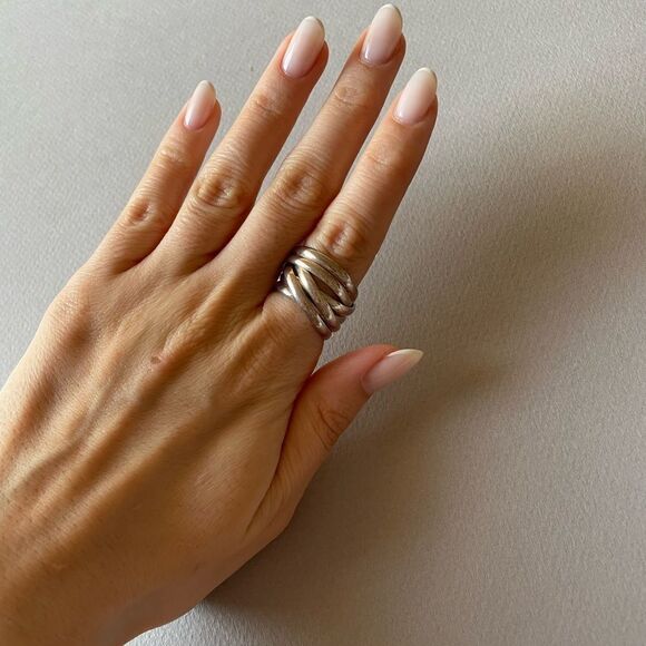 Silver Multi-Band Woven Ring M377 - Picture 2 of 6